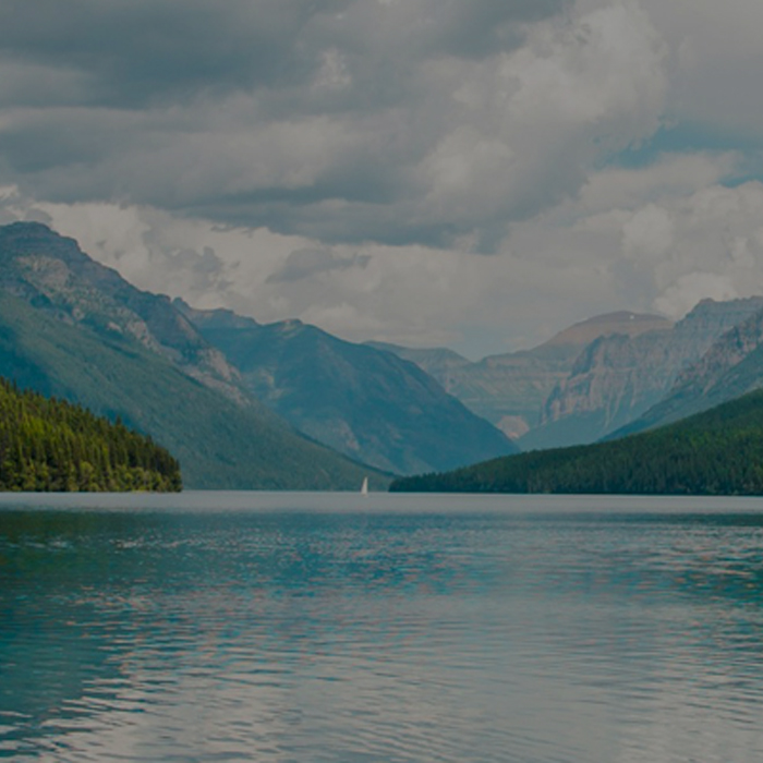 landscape of lake, trees and mountains