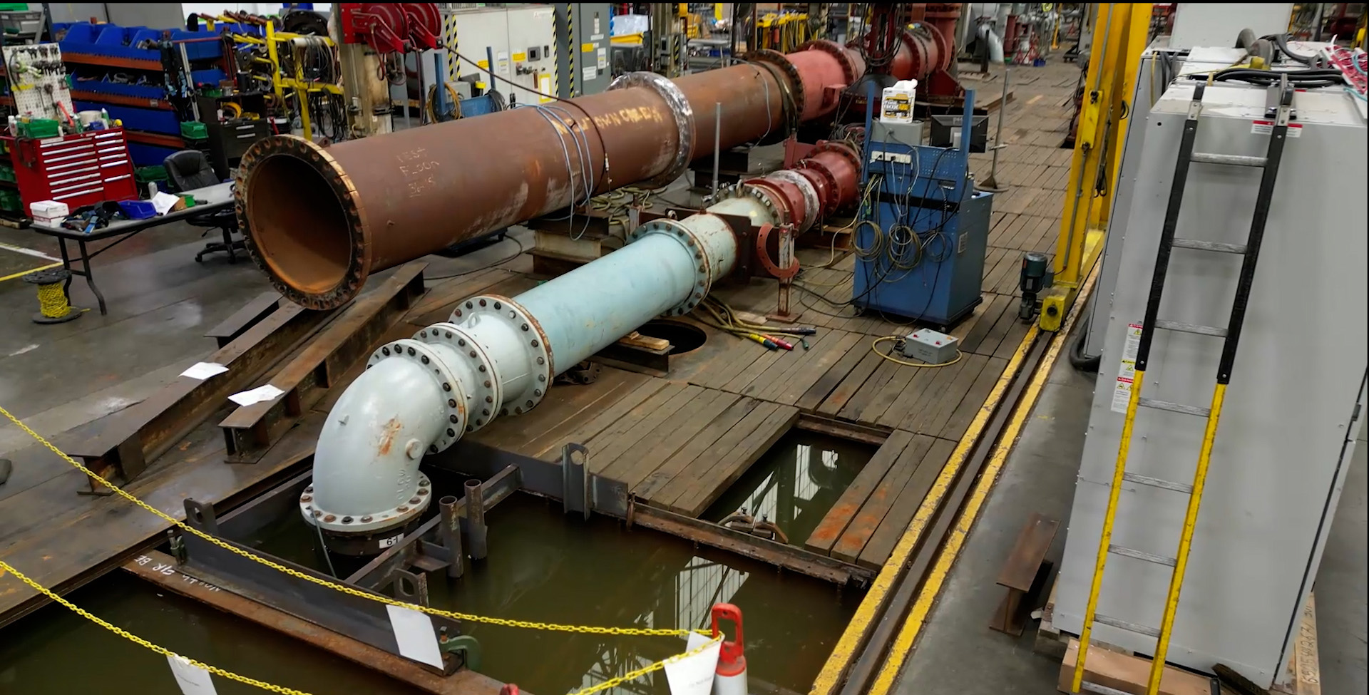 Industrial piping and valve system in a manufacturing facility