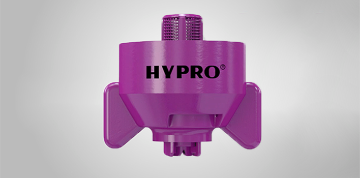 Pink colored nozzle with Hypro written on it