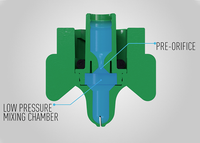 hypro, hi flow components, green nozzle, interior view, grey background, png