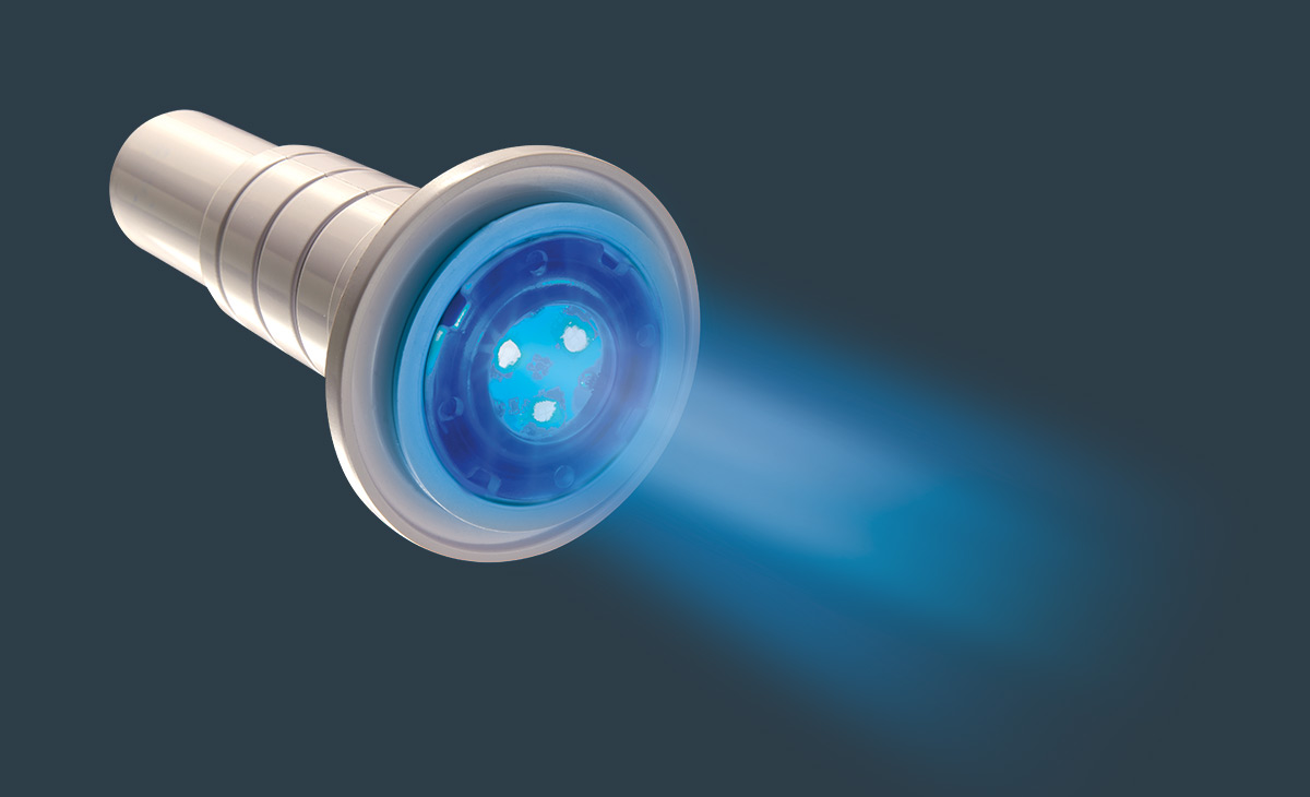 A blue GloBrite LED light. 